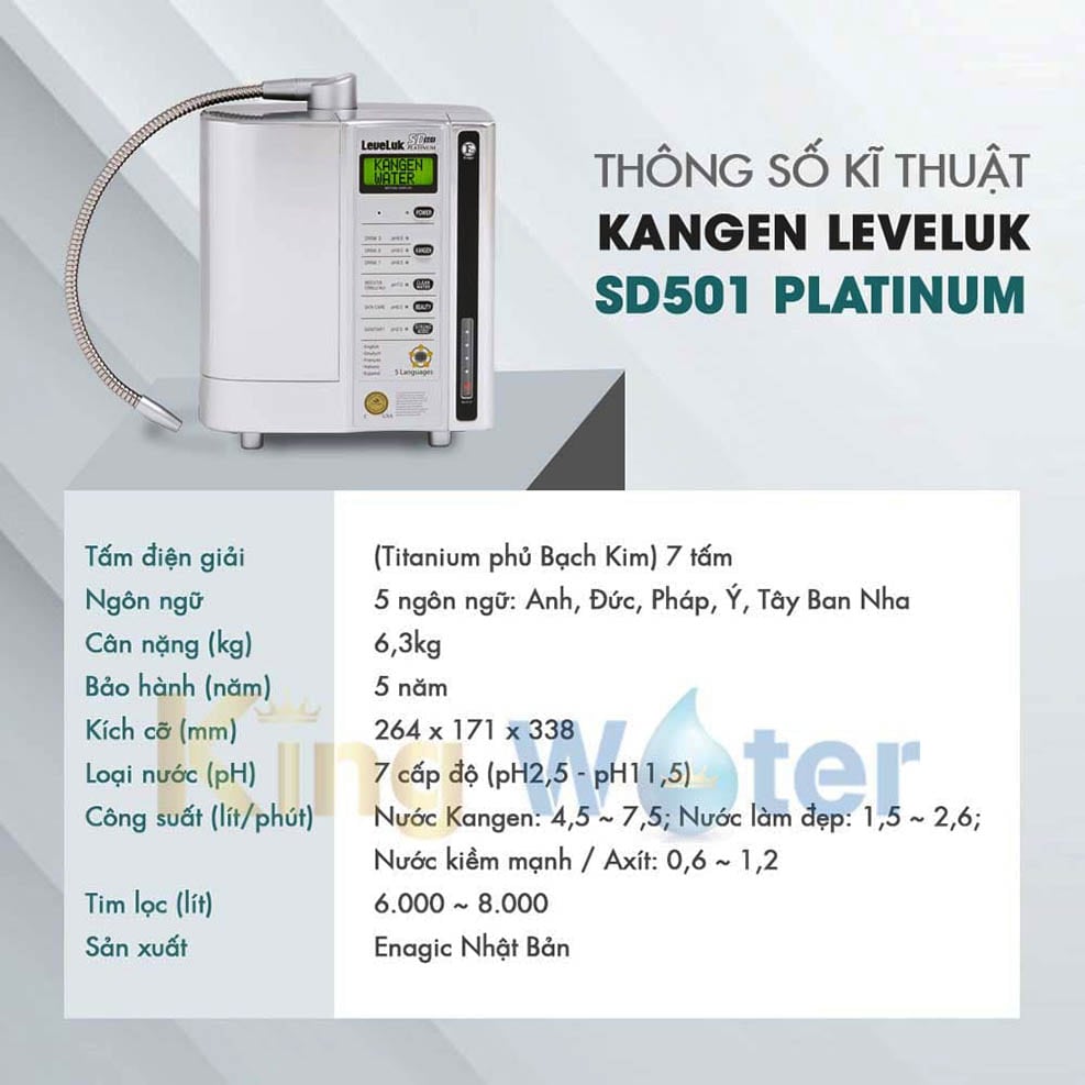 Thông số kĩ thuật Kangen SD501 Platinum Thông số kĩ thuật Kangen SD501 Platinum
